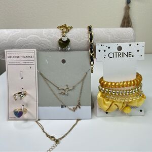 Bundle Gold Contemporary Bracelet Rings Necklace Hair Tie Jewelry Women’s #734